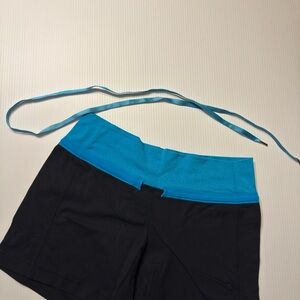lululemon athletica Black Shorts with Teal Fold-Over Waistband